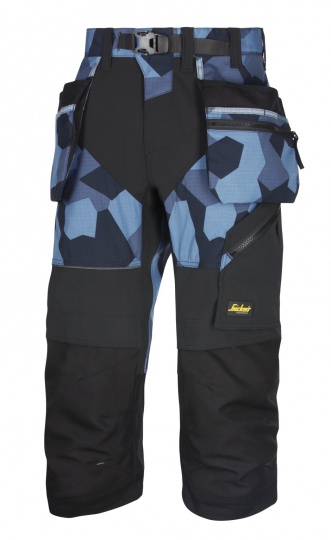Snickers Spodnie piratki FlexiWork+ z workami kieszeniowymi 6905 - niebieski kamuflaż